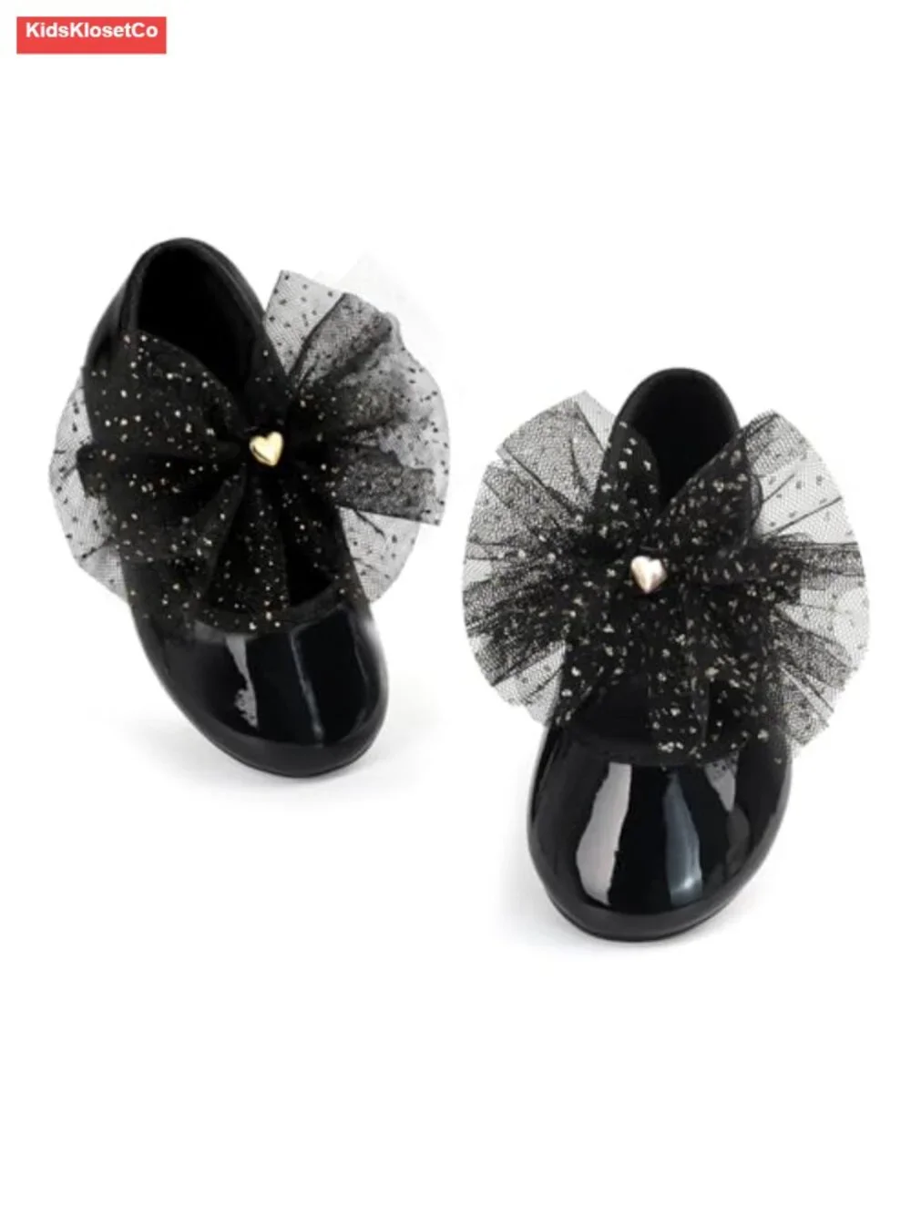 Toddler Girls Dress Shoes Tulle Bow Patent Flat Slip-On Wedding Party